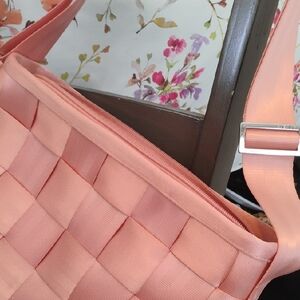 Chic Coral Woven Shoulder Bag